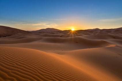 view of Erg Chebbi Dunes -  Sahara Desert - at sunrise, in Morocco